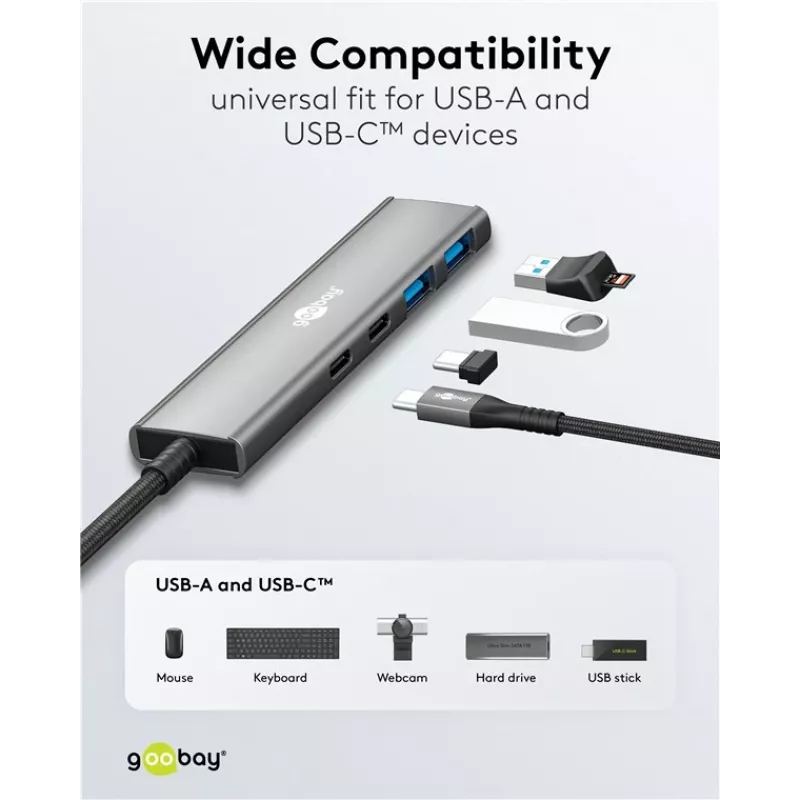 Hub USB slim 4 porte Goobay USB-C a/USB-A 5 Gbit/s - connettore maschio USB 3.2 (76563)