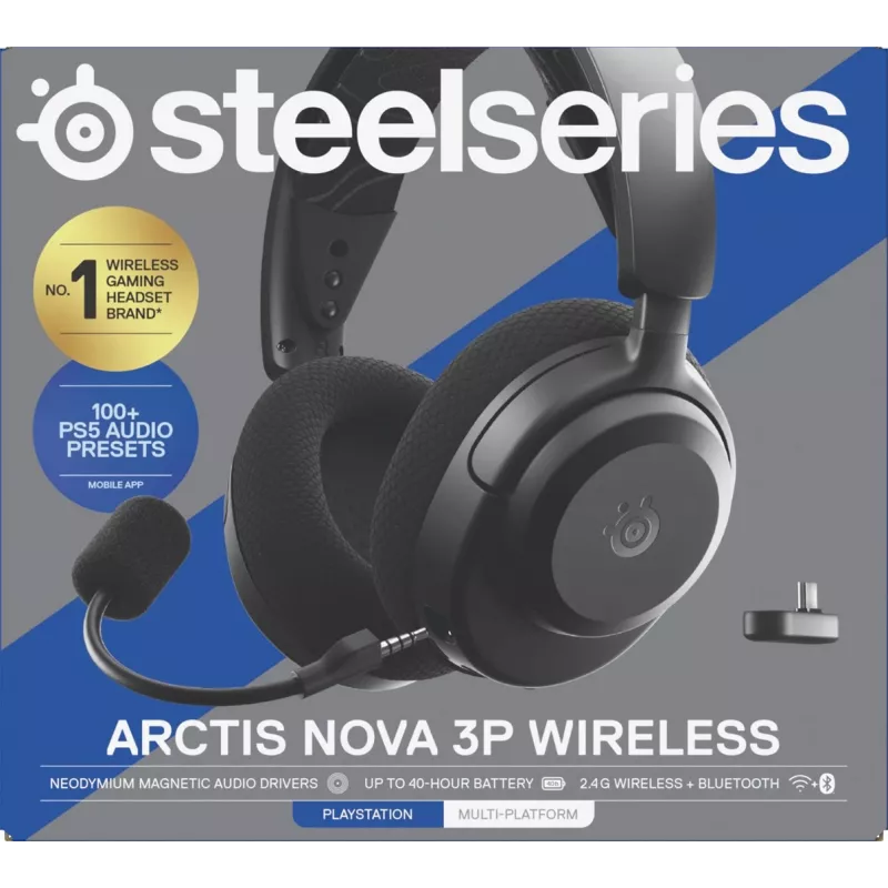 SteelSeries Arctis Nova 3P Wireless cuffie gaming wireless, Bluetooth/2,4 GHz, nere