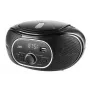 Lettore CD portatile JVC RD‑E221B — nero, CD/MP3, piastra a cassette, riproduzione USB, radio FM, AUX, funzionamento a batteria/rete elettrica
