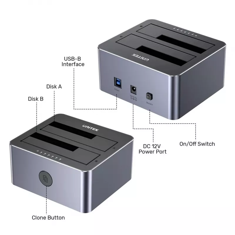 Unitek Stazione di clonazione 2X SATA 2,5/3,5 USB 5GB
