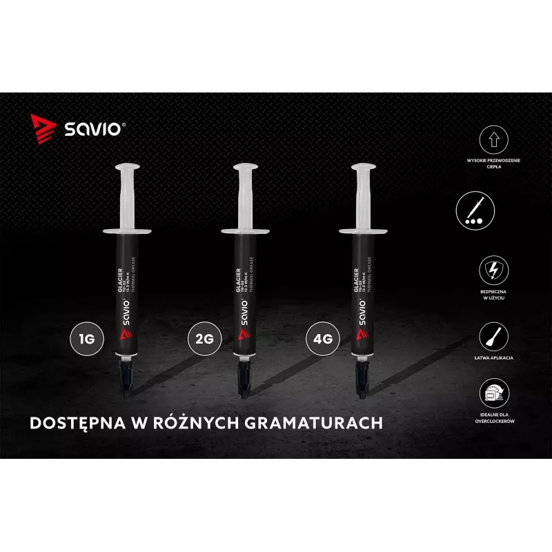 Pasta termica SAVIO TG-03 1 g — 13,5 W/m·K, grigio, include applicatore e spatola