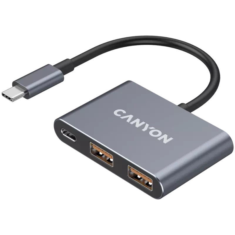 Hub USB-C 3-in-1 CANYON DS-3 grigio scuro – USB-C a USB-A + HDMI + pass-through PD