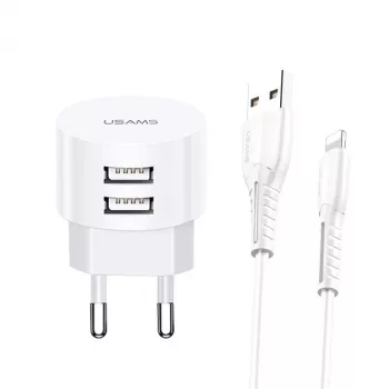 Caricabatterie usams T20 2x USB 2.1A con cavo Lightning – caricabatterie da parete USB portatile