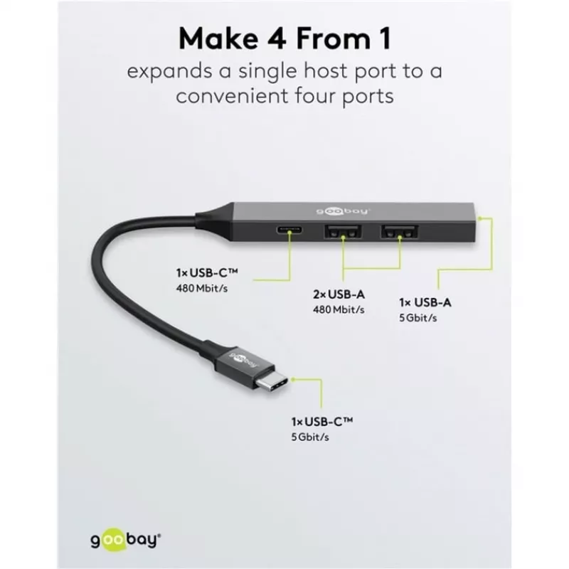 Hub USB Goobay Slim a 4 porte, USB-C™ a USB-C™/USB-A, USB 3.2 (74459)