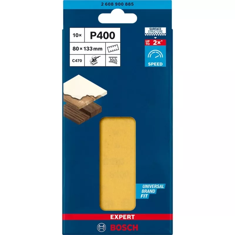 Fogli abrasivi forati Bosch Expert C470, 80 x 133 mm, K400, 10 pz.