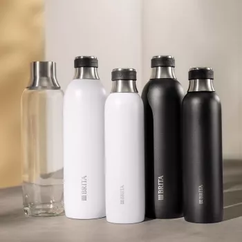 Bottiglia per carbonazione BRITA 118426 – bottiglia in vetro da 1 L con tappo in acciaio inox, altezza 287 mm, confezione da 2