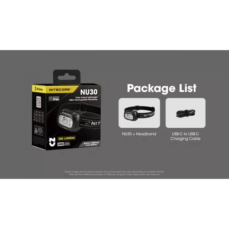 Torcia frontale Nitecore NU30 — torcia frontale LED compatta e portatile, fino a 500 lumen, più livelli di potenza, modalità luce rossa