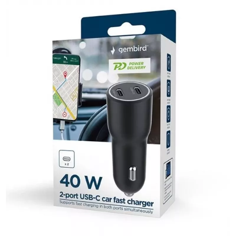 Gembird TA-UC-C2PD40-CAR-01 alimentatore nero
