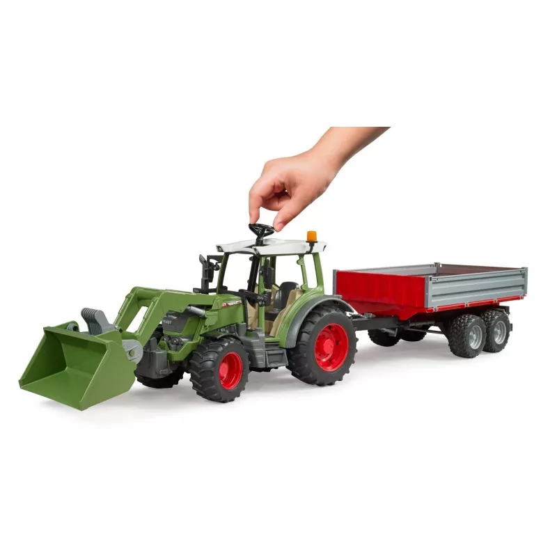 Trattore giocattolo BRUDER Fendt Vario 211 con caricatore frontale e rimorchio laterale