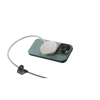 Stazione di ricarica wireless native union Snapstand Qi2 arenaria, alimentata USB per interni, cavo da 1,5 m, grigio chiaro