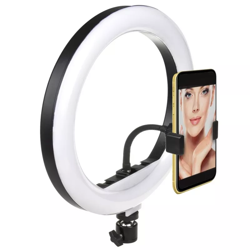 Maclean MCE610 10 Ring Light LED 12W con treppiede e trigger Bluetooth, 3 colori, 10 livelli di luminosità, luminosità regolabile 10% -100%, 160 LED, supporto smartphone, luce di illuminazione