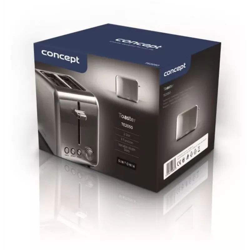 Tostapane Concept Solution TE2050 – 2 fette, 950 W, acciaio inox, 280×160 mm
