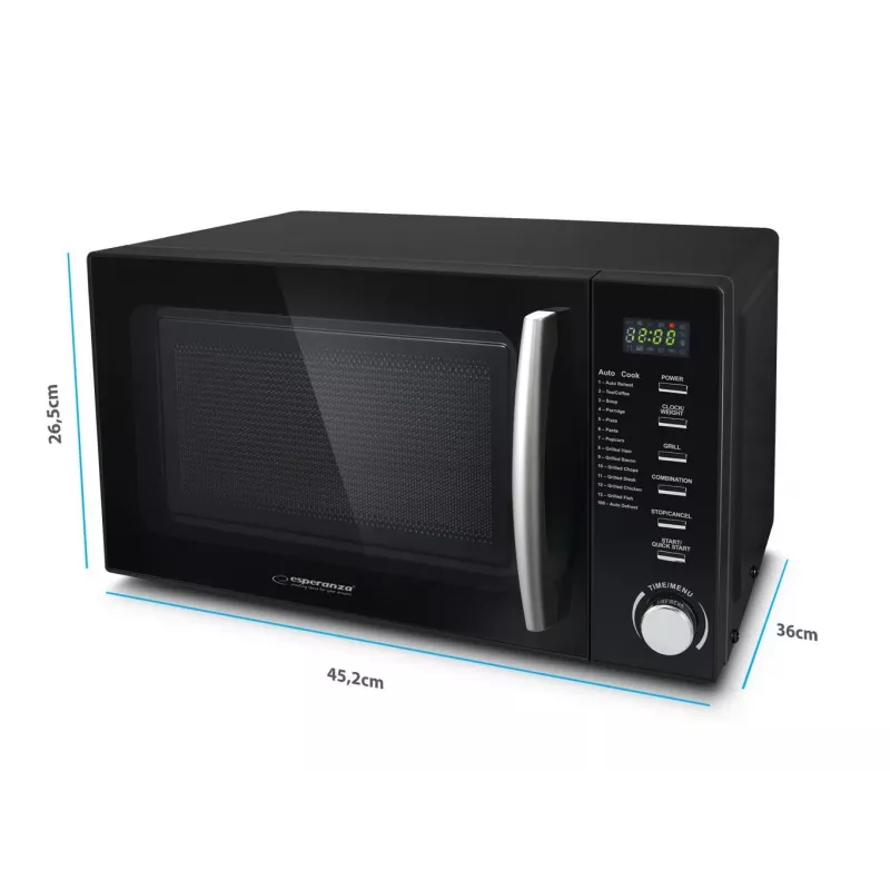 Microonde combinato ESPERANZA COCINERO 1200 W, 20 L, grill 900 W, display LED, da tavolo, nero