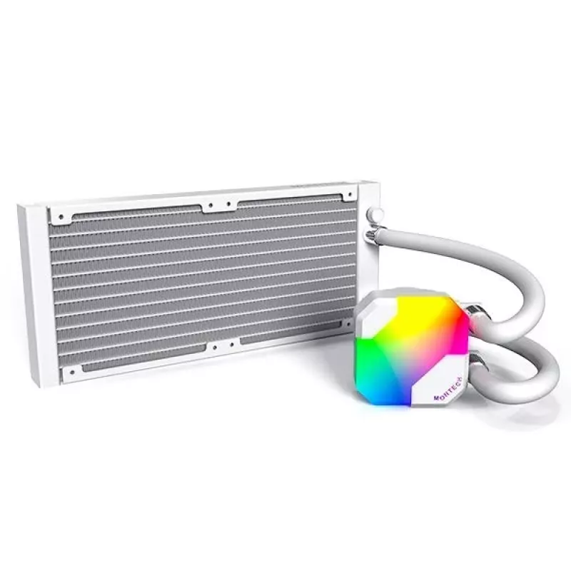 Dissipatore liquido AIO Montech Hyper Flow ARGB 240 mm bianco — radiatore 240 mm, illuminazione ARGB, versione bianca