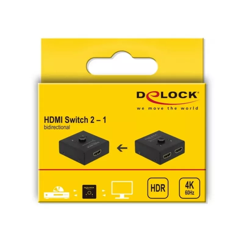 DeLock HDMI 2-1 bidirezionale 4K 60 Hz compatto - Retail Box - switch video/audio - 2 x HDMI - desktop (64072)