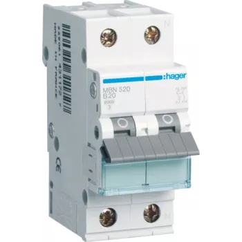 Hager MBN520. Numero di poli: 2P. Frequenza di rete: 50/60 Hz, corrente nominale in uscita: 20 A (MBN520)