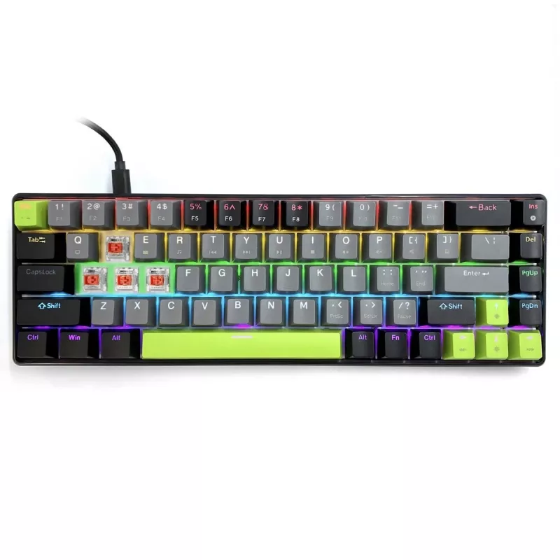 Tastiera meccanica MEDIA-TECH MT1260 Red Core MX60, formato 60%, switch CHERRY MX Red, illuminazione RGB, USB, verde