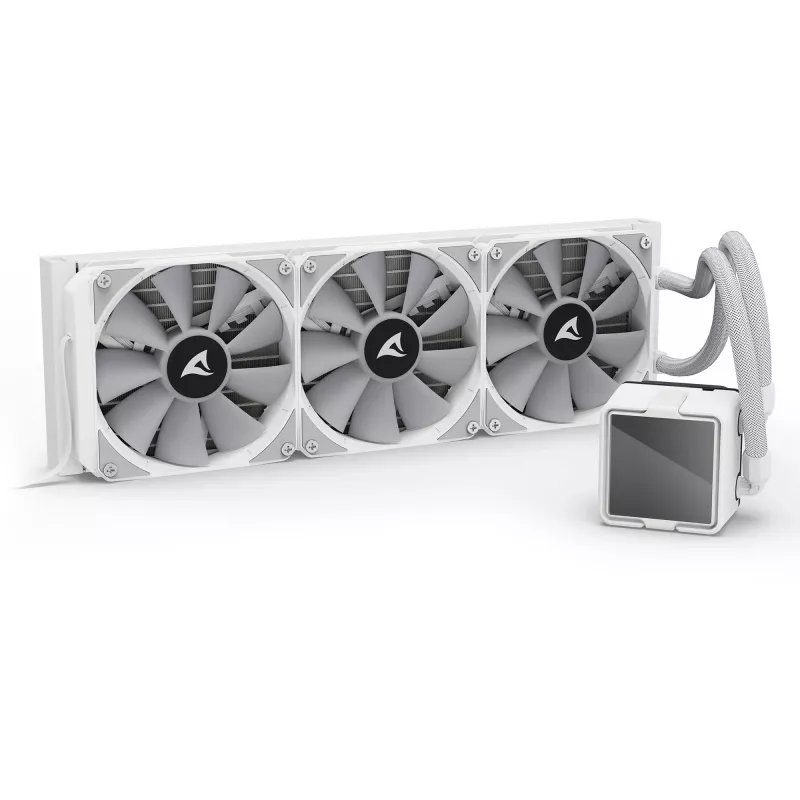 Dissipatore a liquido per CPU All-in-One Sharkoon S100 ARGB bianco – radiatore da 360 mm, effetto Infinity Mirror
