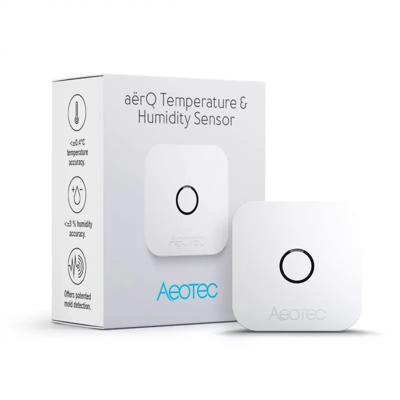 Sensore di temperatura e umidità per interni AEOTEC AEOEZWA039 – da appoggio, a batteria, 34×34×17 mm