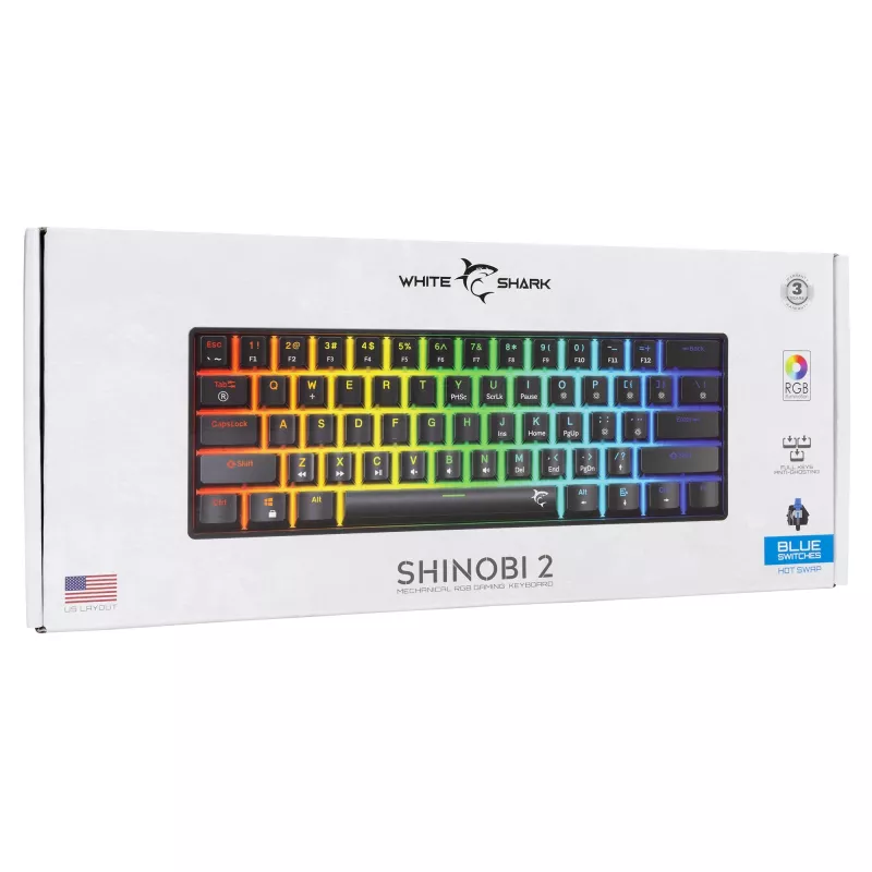 Tastiera meccanica White Shark Shinobi-2 switch Blue nera layout US