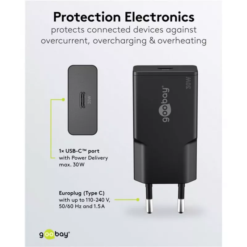 Goobay USB-C™ PD caricabatterie rapido GaN sottile (30 W) nero