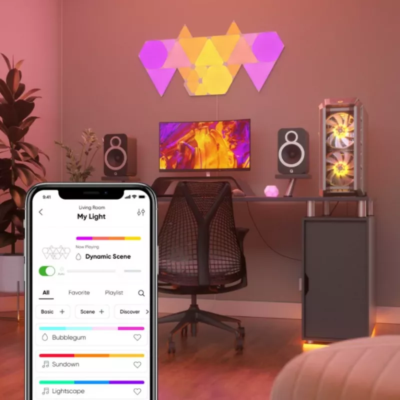 Pannelli LED triangolari Nanoleaf NL47-0002TW-9PK — set con 9 pannelli da parete RGB, alimentazione a rete, bianco
