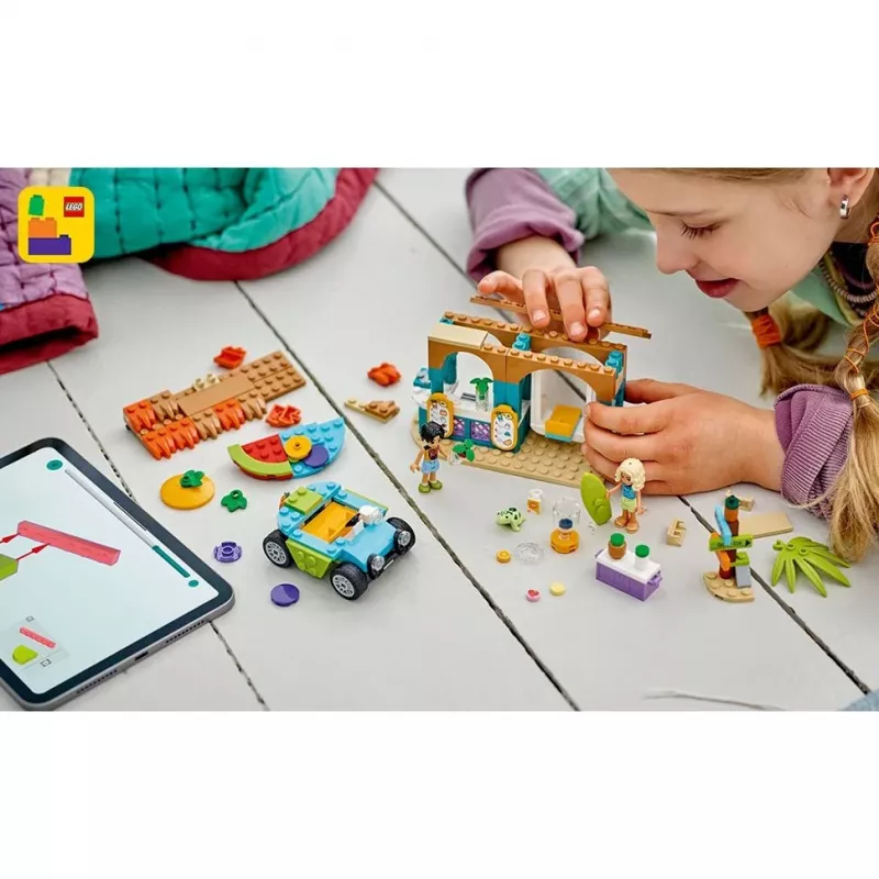 LEGO Friends Chiosco frullati sulla spiaggia set di gioco per bambini con cibo giocattolo idea regalo per ragazze e ragazzi dai 6 anni con 2 mini bambole una figura di tartaruga e una
