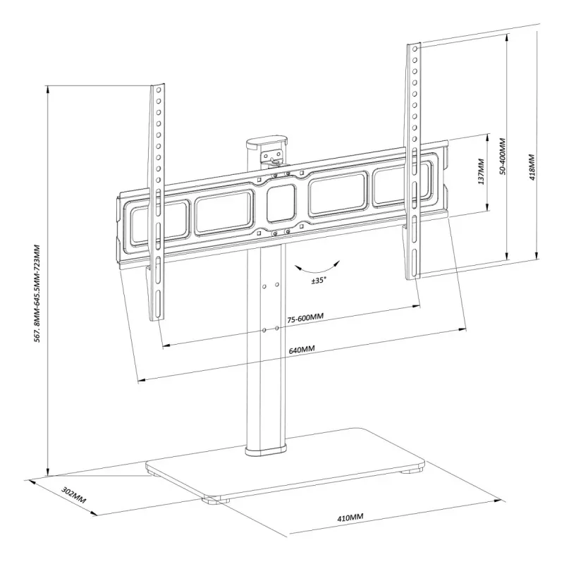Supporto TV MACLEAN MC-386 per televisori da 32 inch a 75 inch, fino a 40 kg, VESA 600x400 mm, orientabile, da terra