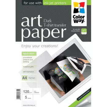 Carta fotografica per trasferimento su magliette ColorWay PTD120005A4 — A4, 120 g/m², 5 fogli (per tessuti scuri)