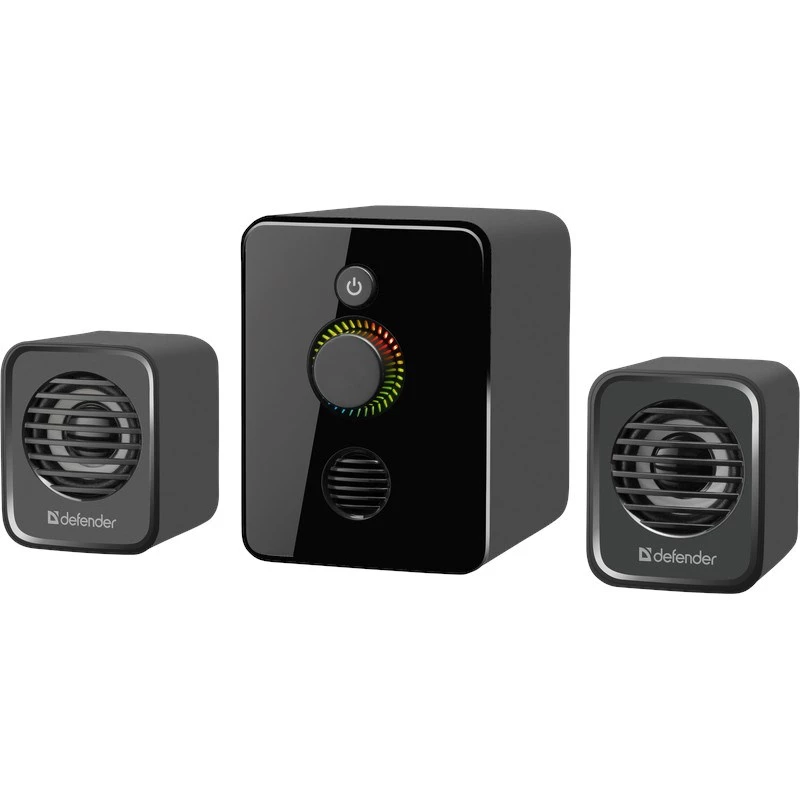 Defender V12 65212 altoparlanti per computer 2.1, 11 W, subwoofer da 5 W, alimentati via USB, retroilluminazione LED, neri, 115 x 130 x 223 mm