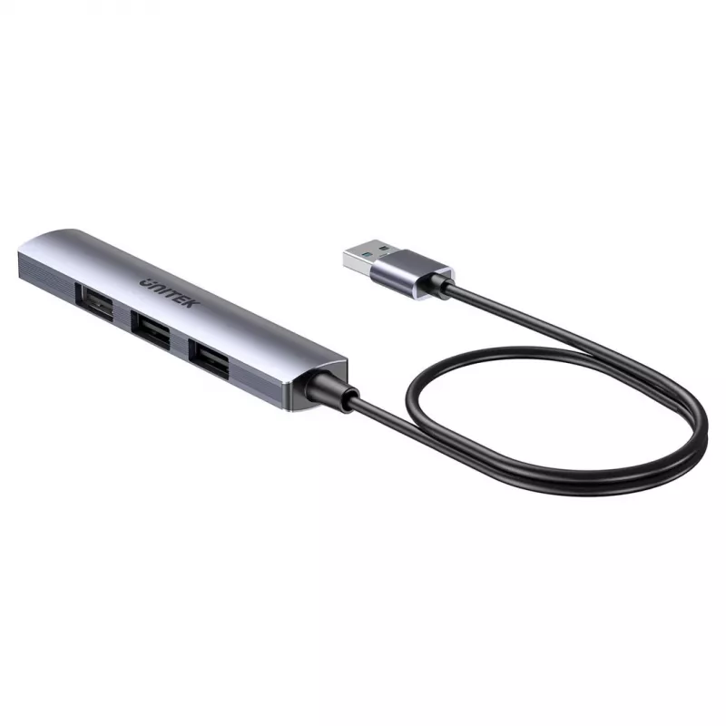 Hub USB Unitek H1208CGY01 — 4 porte USB 3.0 (5 Gbit/s), retrocompatibile con USB 2.0, alluminio