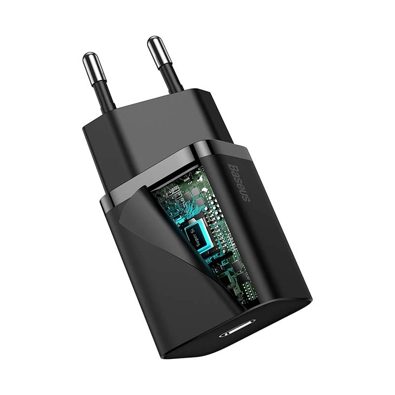 Caricabatterie rapido Baseus Super Si 1C 20W con cavo USB-C per Lightning 1m (nero)
