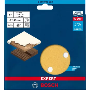 Set carta abrasiva Bosch Expert C470 Ø150 mm K60 K120 K240, 6 pezzi
