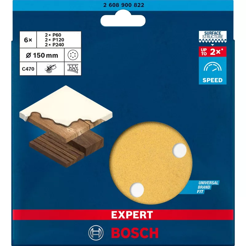 Set carta abrasiva Bosch Expert C470 Ø150 mm K60 K120 K240, 6 pezzi