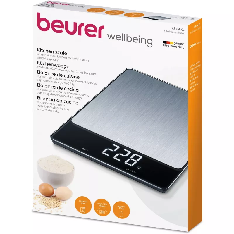 Bilancia da cucina Beurer KS 34 XL acciaio inox, capacità 5 kg, precisione 1 g