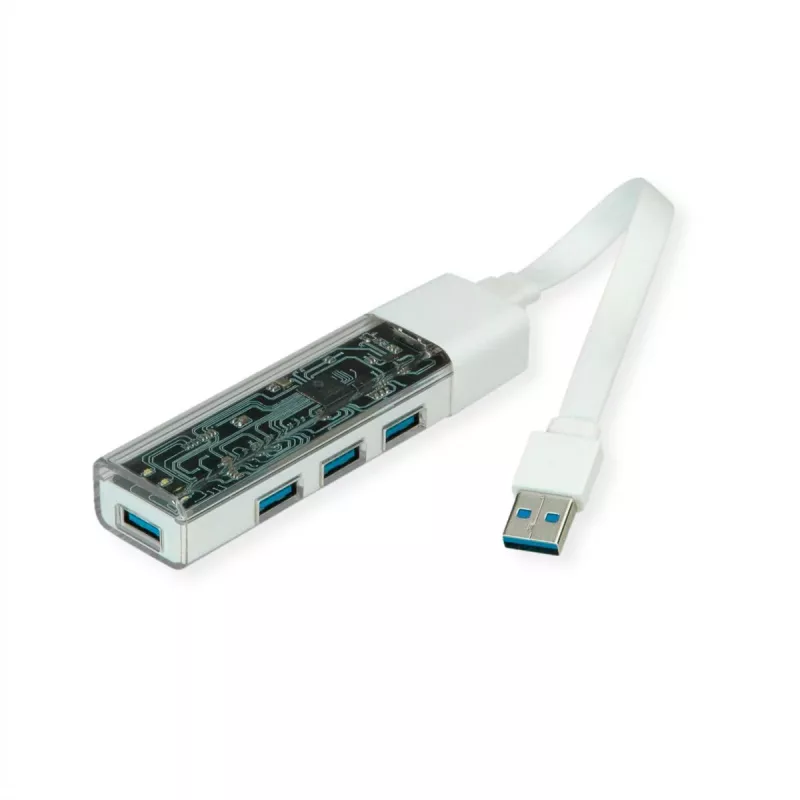 Hub USB 3.2 Gen 1 mobile ROLINE, 4 porte, cavo di collegamento Type-A+C