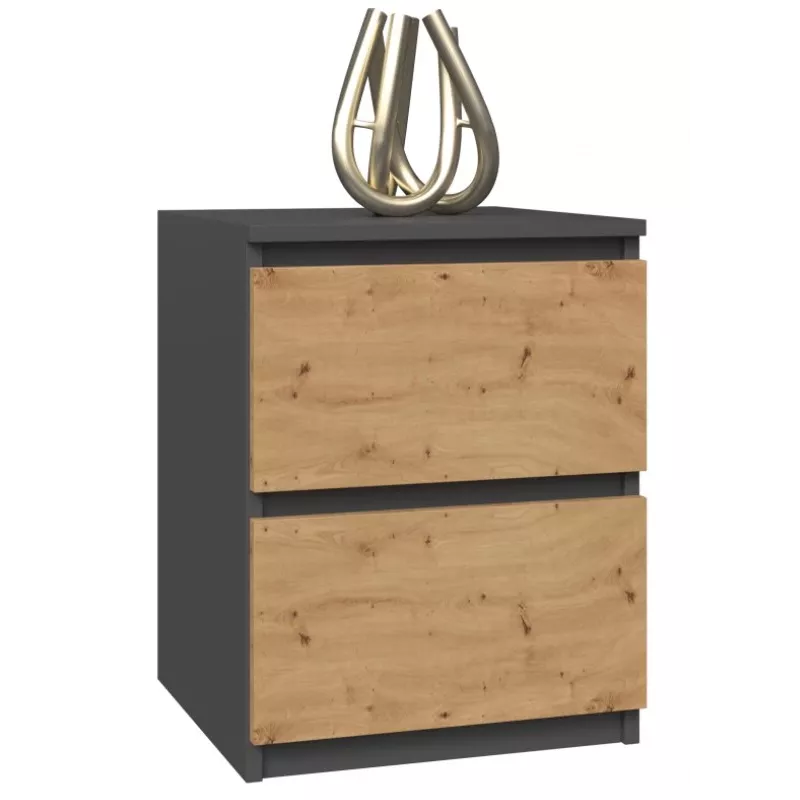 Topeshop W2 ANTRACYT/ARTISAN comodino 2 cassetti antracite, rovere