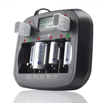 Caricabatterie everActive NC-900U universale DC — carica AA, AAA, C, D, 9V, fino a 6 celle, nero