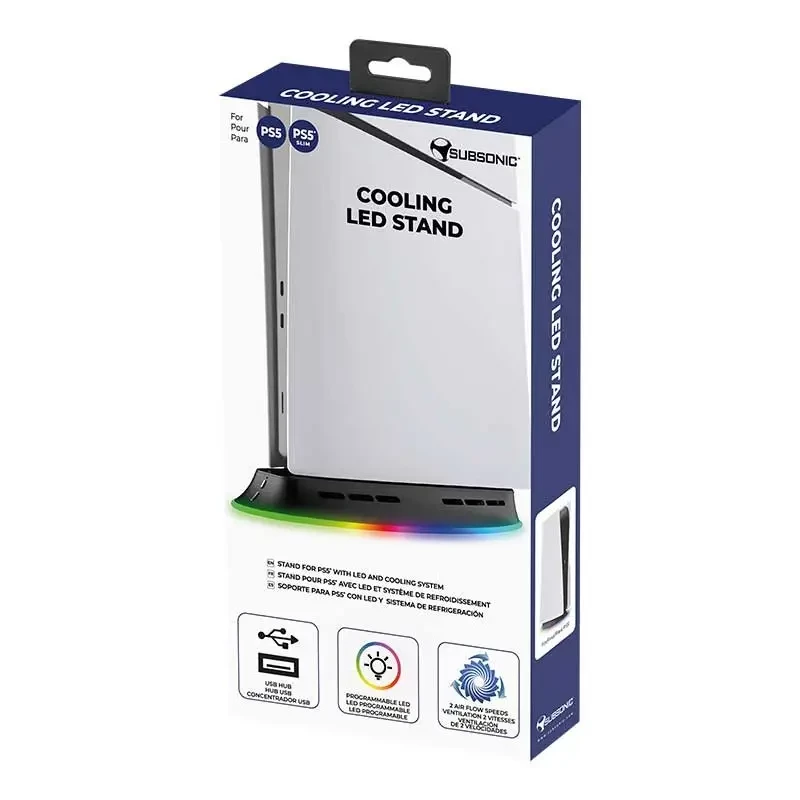 Supporto di raffreddamento SUBSONIC SA5656 per PS5 e PS5 slim con illuminazione LED, raffreddamento multi-ventola, alimentazione USB