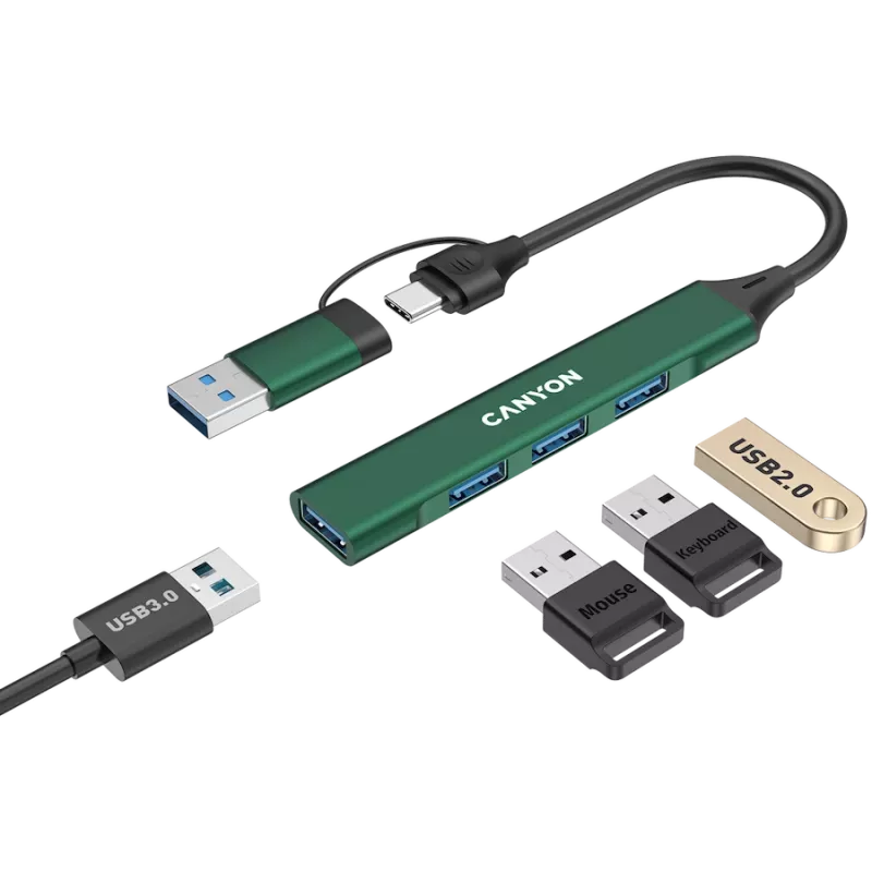 Hub CANYON DS-02 4in1 USB-A/C verde
