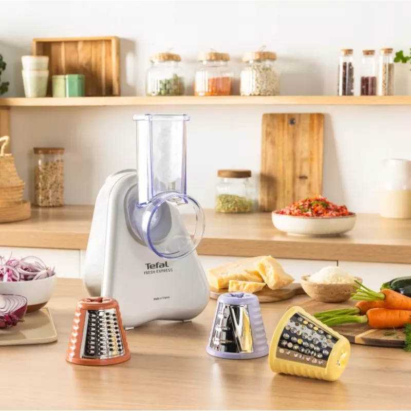 Affettatrice elettrica per verdure Tefal Fresh Express DN853BE0 — 150 W, 3 inserti intercambiabili, 1 velocità, crema