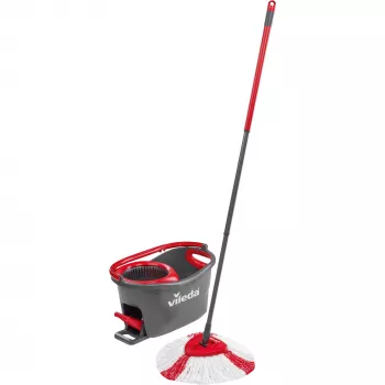 Lavapavimenti VILEDA EasyWring & Clean Turbo, secchio in tecnopolimero rosso, panno in microfibra lavabile rimovibile, per pavimenti duri