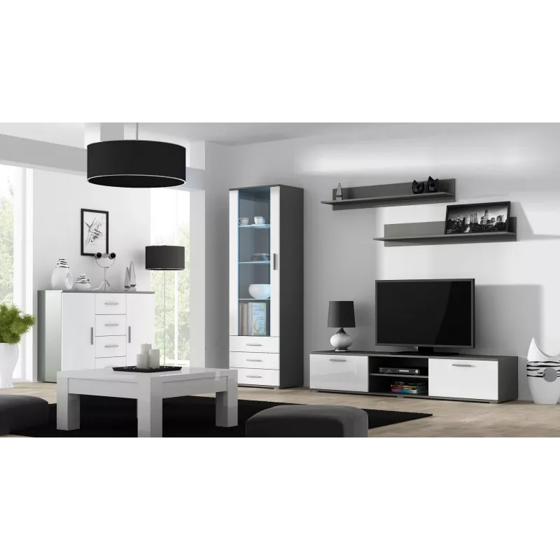 Cama Meble UNI credenza per soggiorno, grigia/bianca lucida