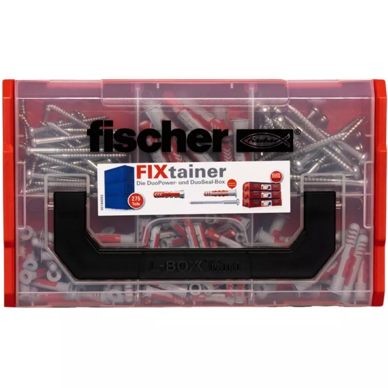 FixTainer - DUOPOWER & DUOSEAL + viti, tasselli grigio chiaro/rosso, 275 pezzi