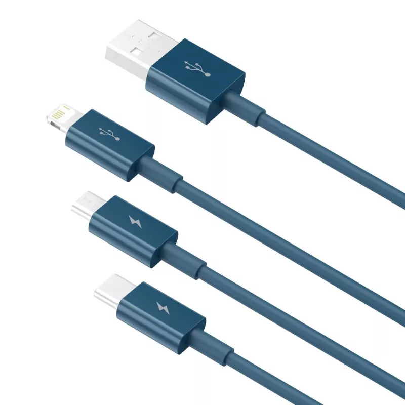 Cavo USB 3in1 Baseus Superior Series, USB a Micro-USB / USB-C / Lightning, 3,5 A, 1,5 m (blu)