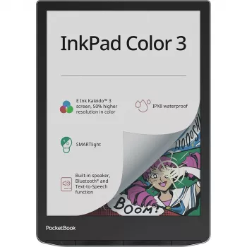 PocketBook InkPad Color 3 Stormy Sea. Diagonale display: 19,8 cm (7,8 inch), tecnologia: E Ink. Formati documento supportati: ACSM, AZW, AZW3, CBR, CBZ, CHM, DOC,