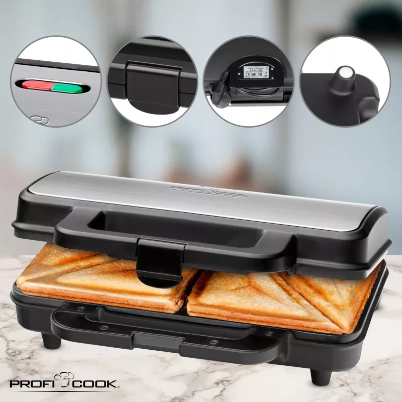ProfiCook PC-ST 1092 - Sandwich maker - 900 W - Acciaio inox/nero