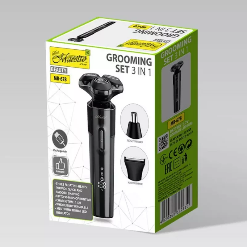Set di rasatura Maestro MR-678 3-in-1 USB 90 min. trimmer rasoio groomer ricaricabile
