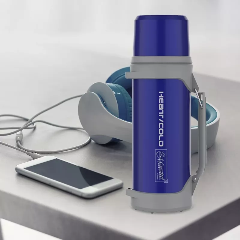 Termos Maestro MR-1631 1,5 l blu/grigio, mantenimento del calore 24 h, con coperchio, tazza e manico