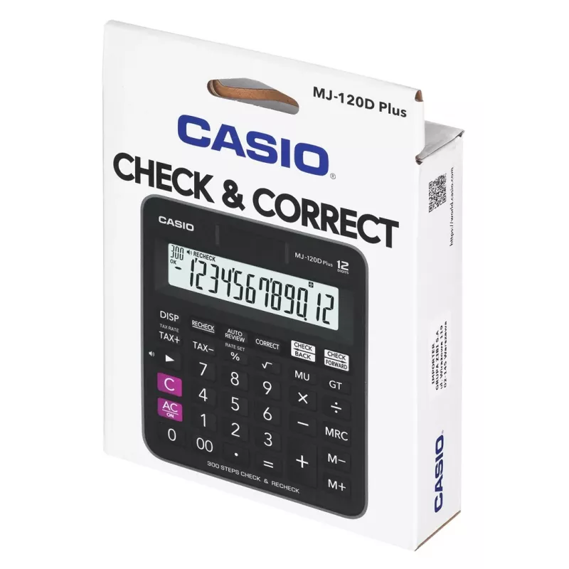 Casio MJ-120D Plus calcolatrice da tavolo, 12 cifre, a batteria/solare, nera